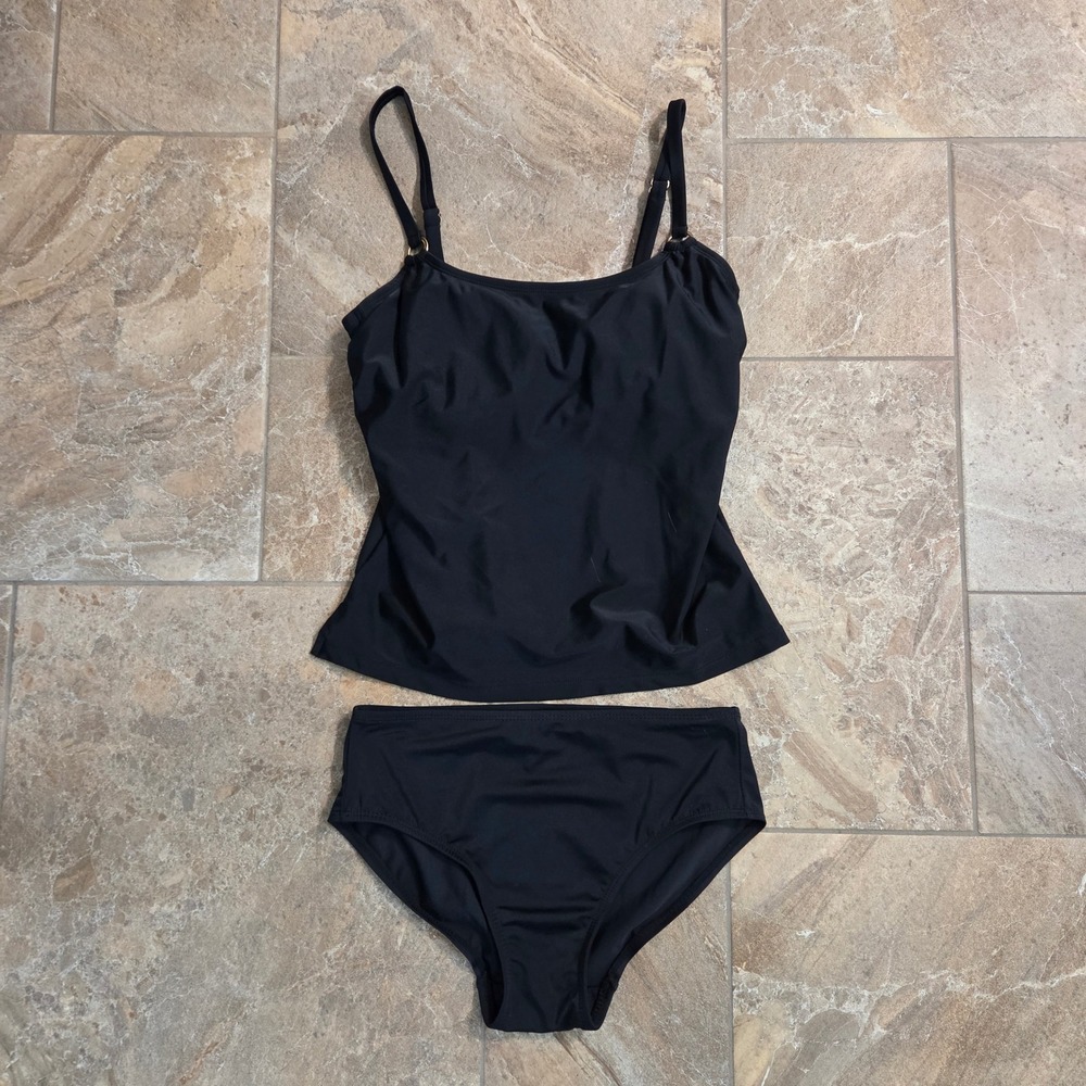 Womens Black Tankini Set Underwire Top‎ High Waist Bottoms Small Beach Pool